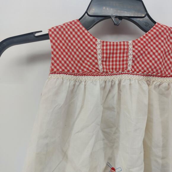 Vtg Girls Red White Gingham Baby Dress Smocked Sleeveless - Picture 8 of 15
